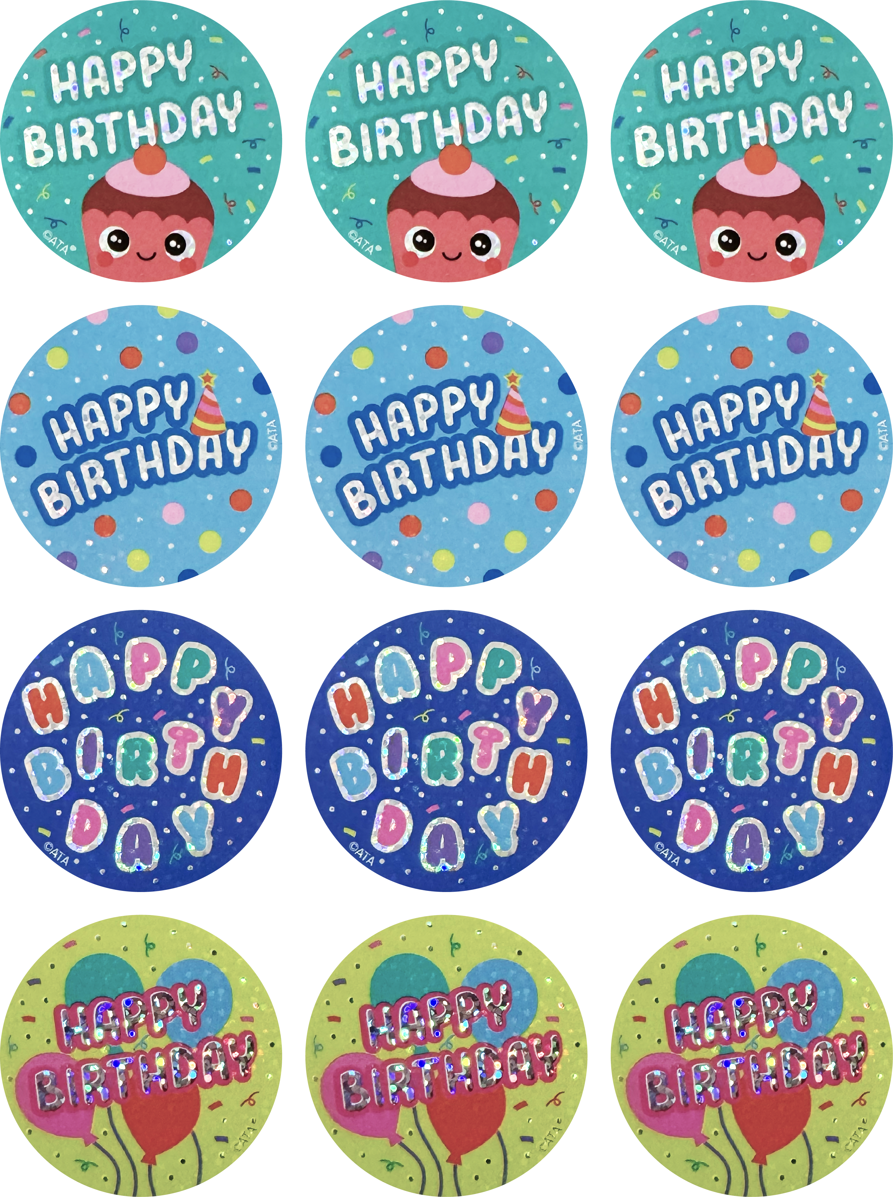 Happy Birthday Holographic (40mm) - Large Merit Stickers (Pack of 48)